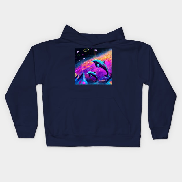 Cosmic Dolphins in the Ocean of Universe Kids Hoodie by AngelsWhisper